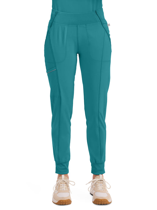 Women's 5-Pocket Mid Rise Jogger Pant - CK110A - Teal Blue