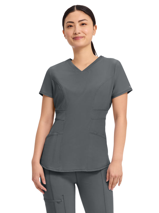 Women's 3-Pocket V-Neck Top - CK623A - Pewter