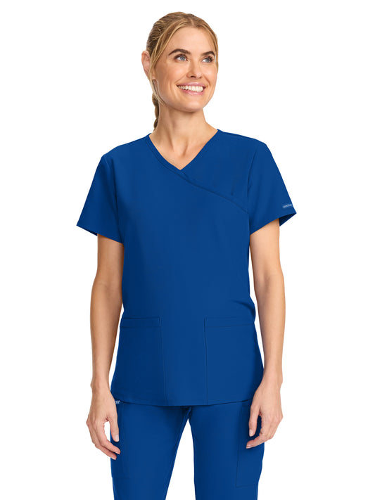 Women's 2-Pocket Maternity V-Neck Top - CK701A - Galaxy Blue