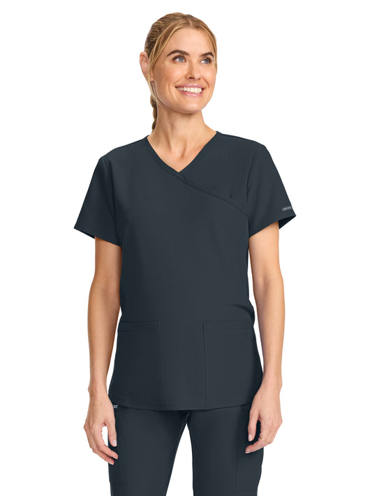 Women's 2-Pocket Maternity V-Neck Top - CK701A - Pewter