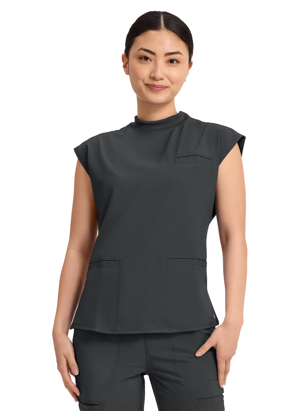 Women's 4-Pocket Mock Neck Top - CK742A - Black