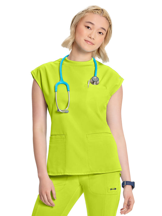 Women's 4-Pocket Mock Neck Top - CK742A - Lime Time