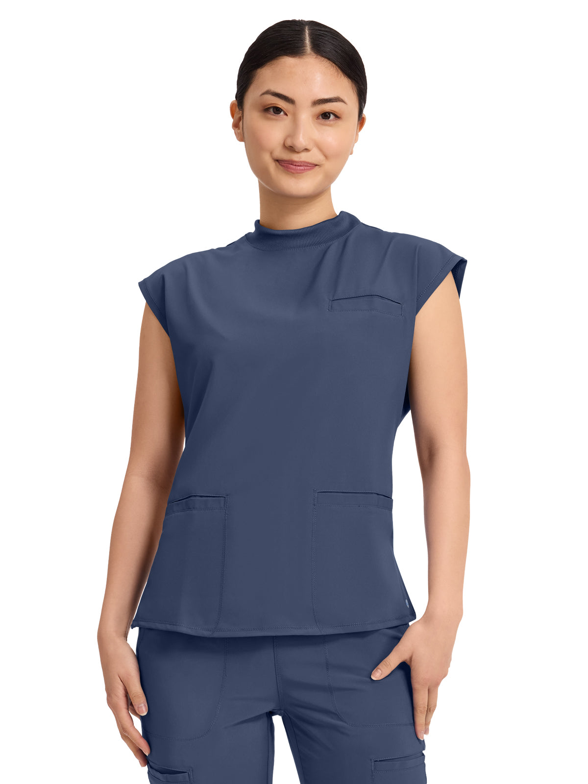 Women's 4-Pocket Mock Neck Top - CK742A - Navy