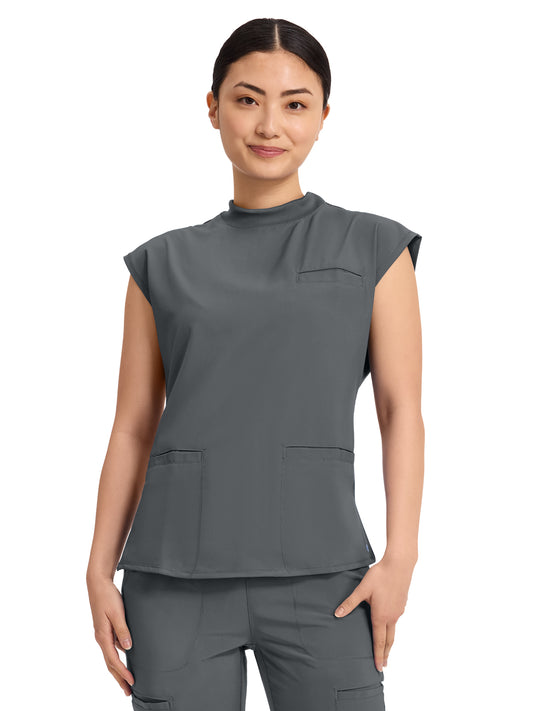 Women's 4-Pocket Mock Neck Top - CK742A - Pewter