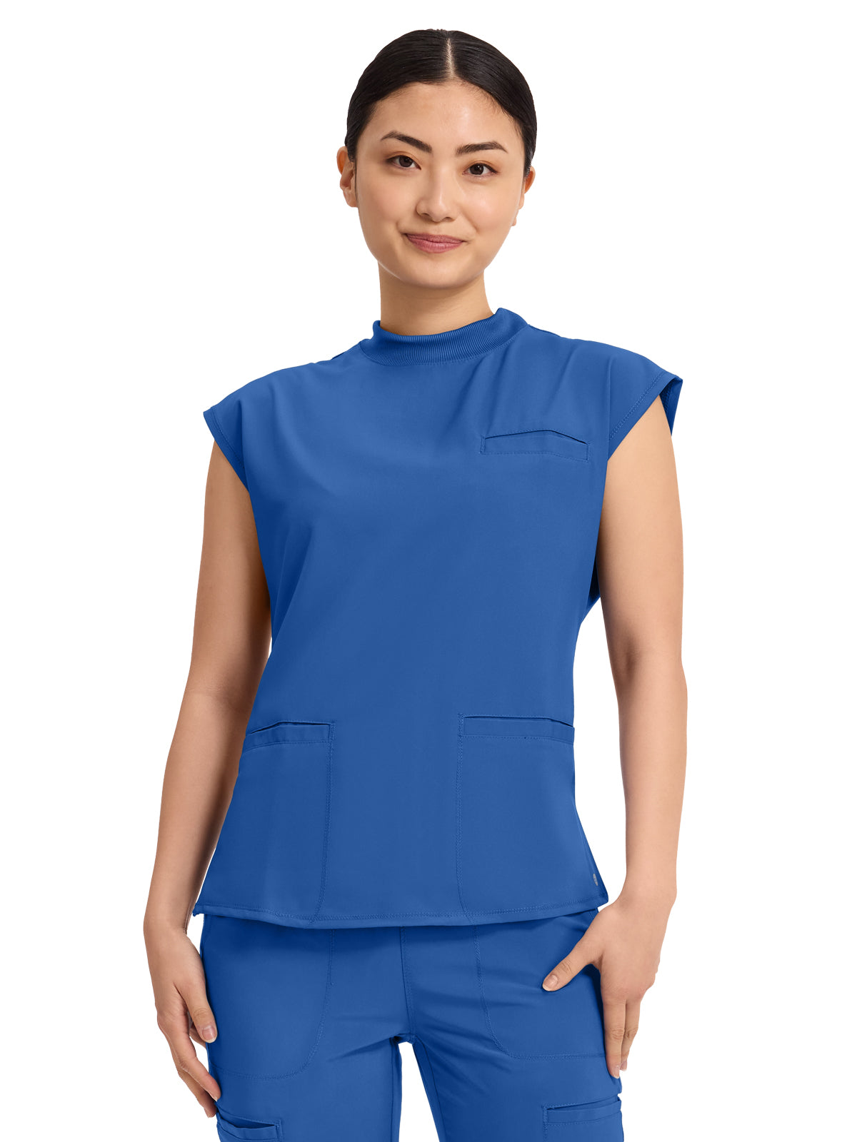 Women's 4-Pocket Mock Neck Top - CK742A - Royal