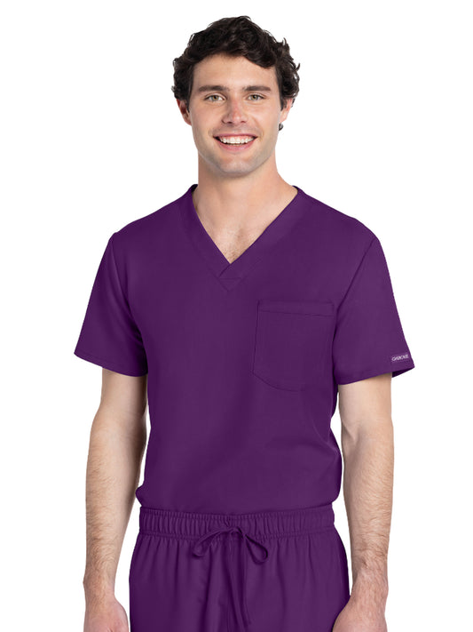 Unisex 1-Pocket V-Neck Top - CK778A - Eggplant