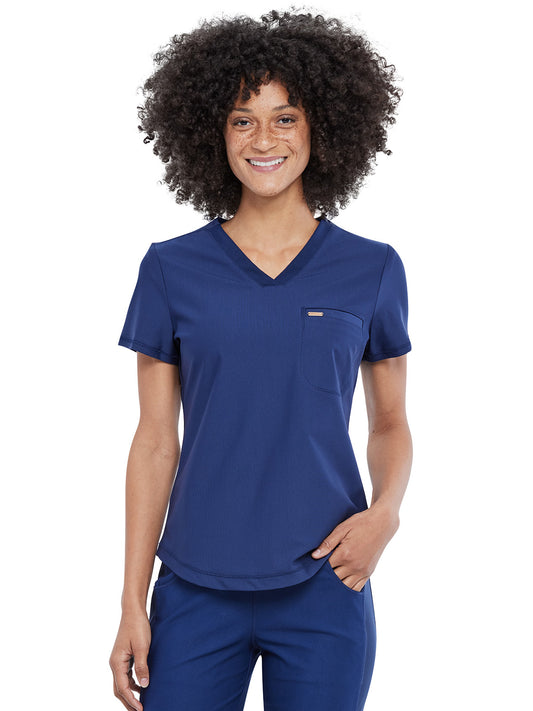 Women's 1-Pocket Tuckable V-Neck Top - CK819 - Navy
