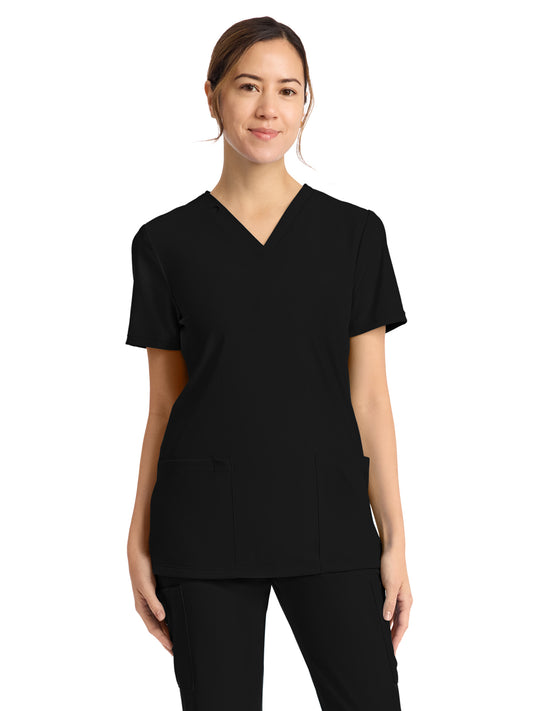 Women's 2-Pocket V-Neck Top - CK832 - Black
