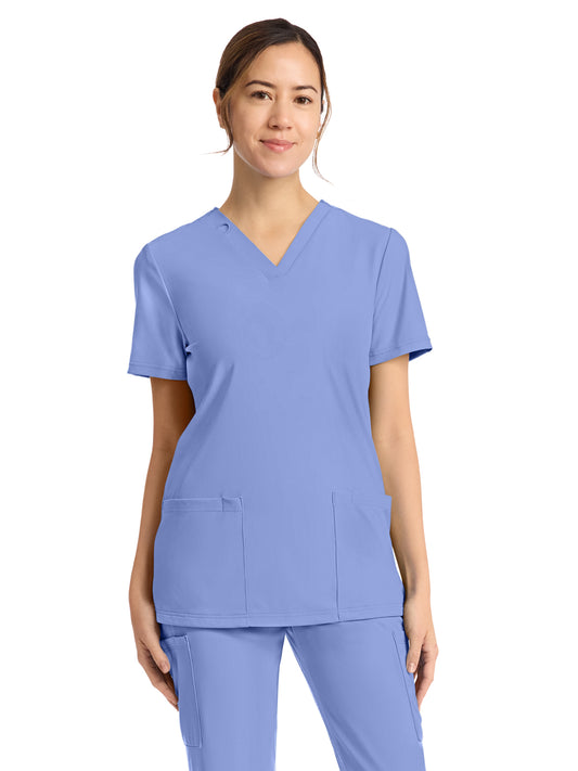 Women's 2-Pocket V-Neck Top - CK832 - Ciel