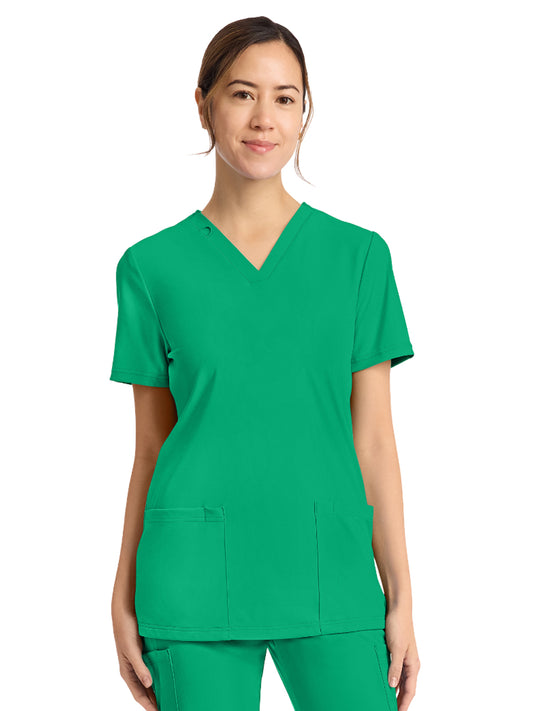 Women's 2-Pocket V-Neck Top - CK832 - Green Apple