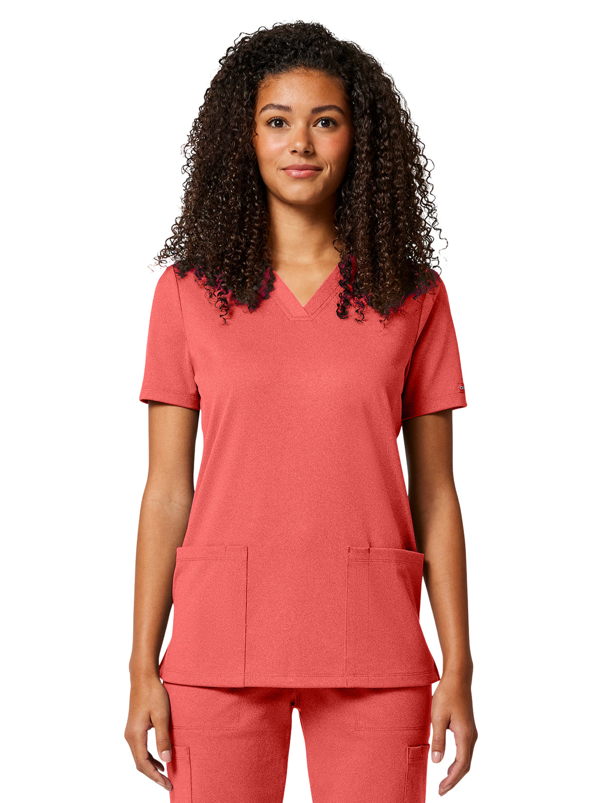 Women's 2-Pocket V-Neck Top - CK832 - True Coral