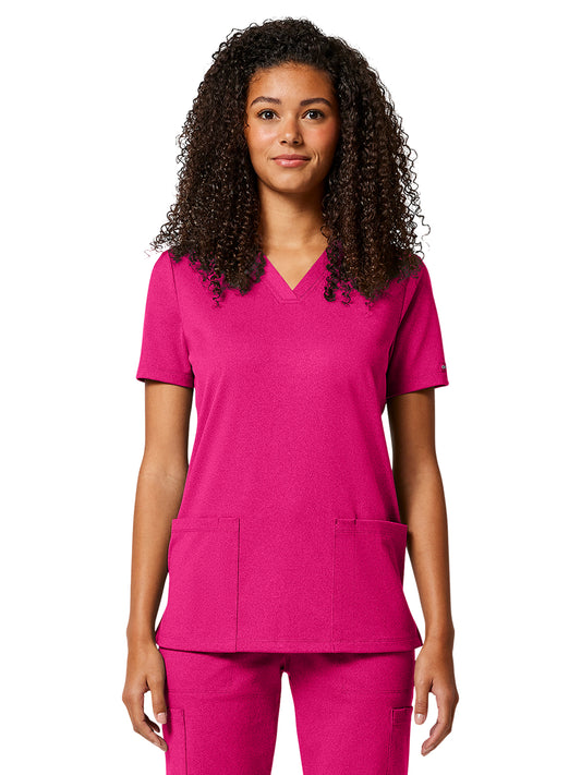 Women's 2-Pocket V-Neck Top - CK832 - Tropical Hibiscus