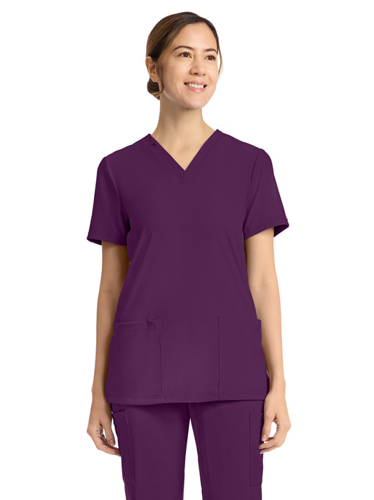 Women's 2-Pocket V-Neck Top - CK832 - Wild Mulberry
