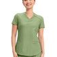Women's 2-Pocket Curved Hemline V-Neck Top - CK840 - Bright Sage