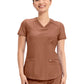 Women's 2-Pocket Curved Hemline V-Neck Top - CK840 - Caffe Mocha