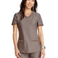 Women's 2-Pocket Curved Hemline V-Neck Top - CK840 - Iron