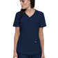 Women's 2-Pocket Curved Hemline V-Neck Top - CK840 - Navy