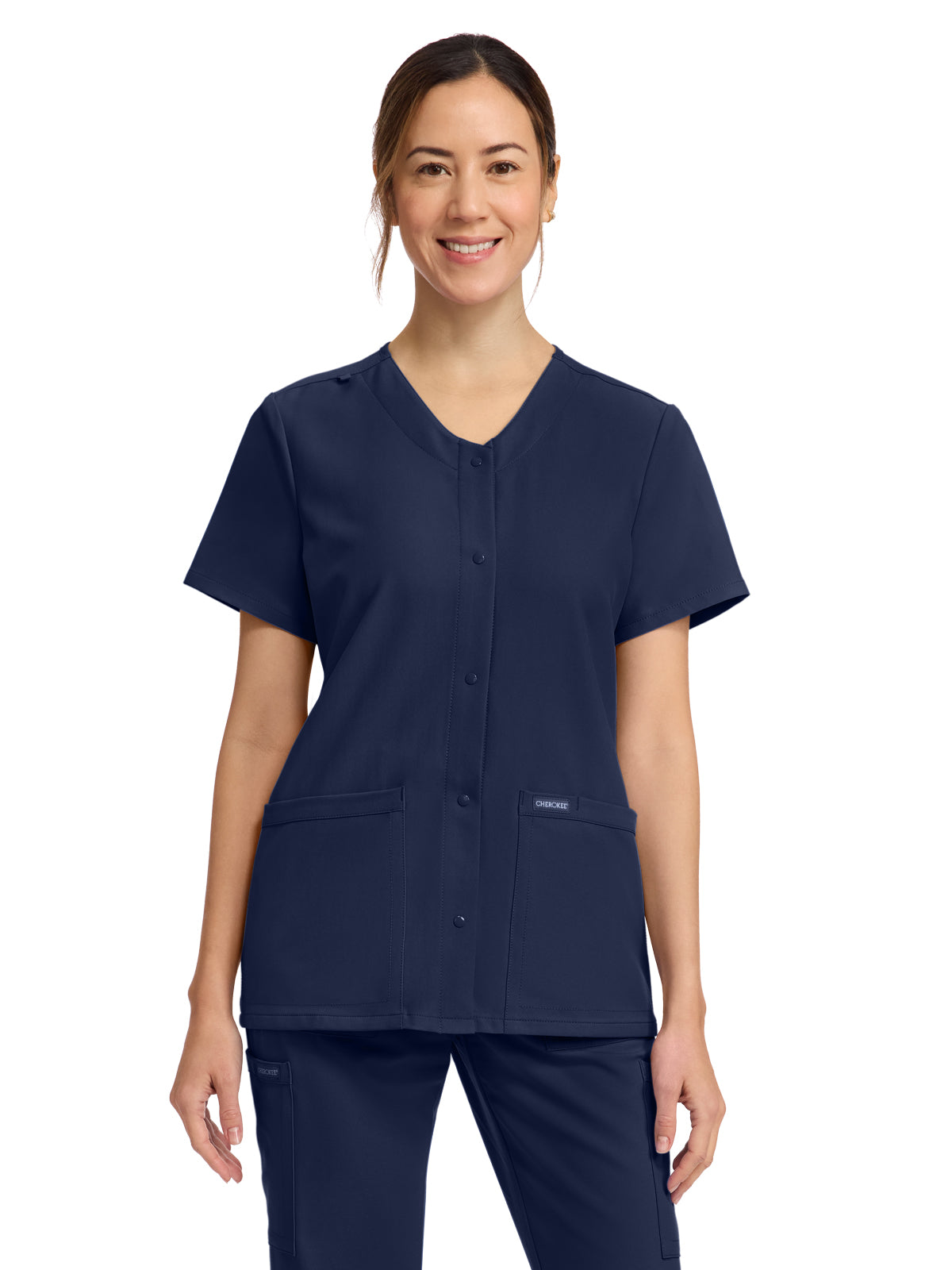 Women's 2-Pocket Snap-Front Top - CK844A - Navy