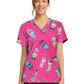Women's 2-Pocket Print V-Neck Scrub Top - CK856 - Boba Party