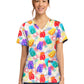 Women's 2-Pocket Print V-Neck Scrub Top - CK856 - Beary Rainbow