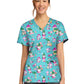 Women's 2-Pocket Print V-Neck Scrub Top - CK856 - Gnomes At Home