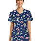 Women's 2-Pocket Print V-Neck Scrub Top - CK856 - Groovy Galaxy