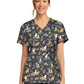 Women's 2-Pocket Print V-Neck Scrub Top - CK856 - Grateful For Dog