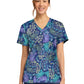 Women's 2-Pocket Print V-Neck Scrub Top - CK856 - Pretty Peacock