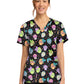 Women's 2-Pocket Print V-Neck Scrub Top - CK856 - Sweety Skull