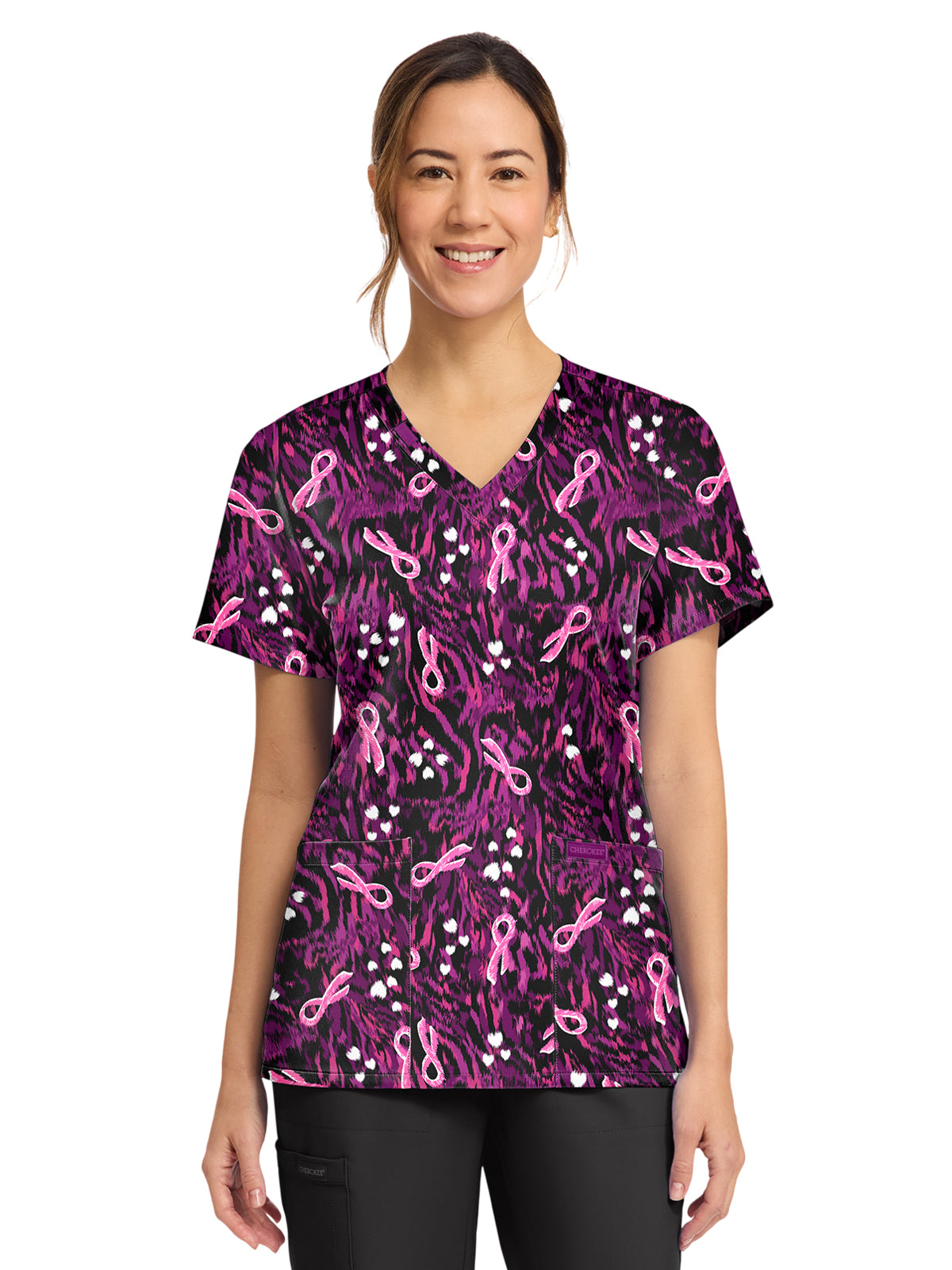 Women's 2-Pocket Print V-Neck Scrub Top - CK856 - Untamed Care