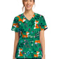 Women's 2-Pocket Print V-Neck Scrub Top - CK856 - Wild Fox