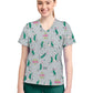 Women's 1-Pocket Print High-Low V-Neck Scrub Top - CK857 - Pickleball Toile
