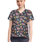 Women's 1-Pocket Print High-Low V-Neck Scrub Top - CK857 - Taste Buds