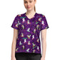 Women's 1-Pocket Print High-Low V-Neck Scrub Top - CK857 - Tricks N Treats