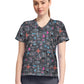 Women's 1-Pocket Print High-Low V-Neck Scrub Top - CK857 - Wellness Icons