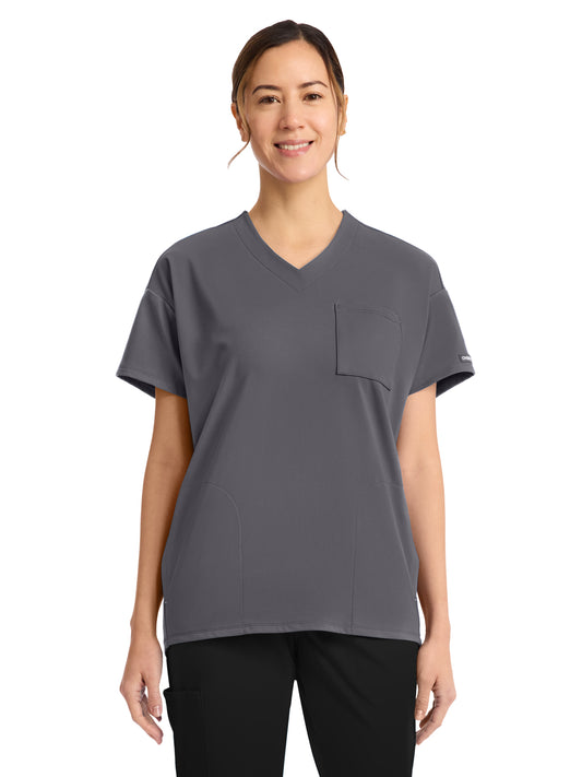 Women's 3-Pocket V-Neck Tunic Top - CK863 - Pewter