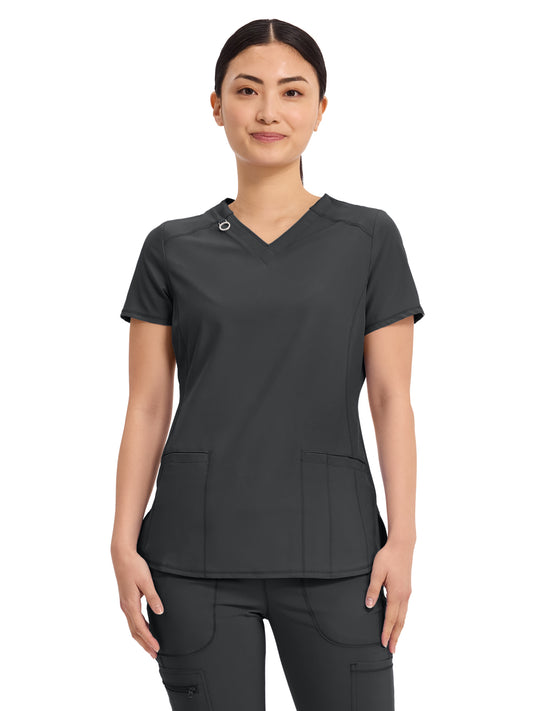 Women's 2-Pocket V-Neck Top - CK865A - Black