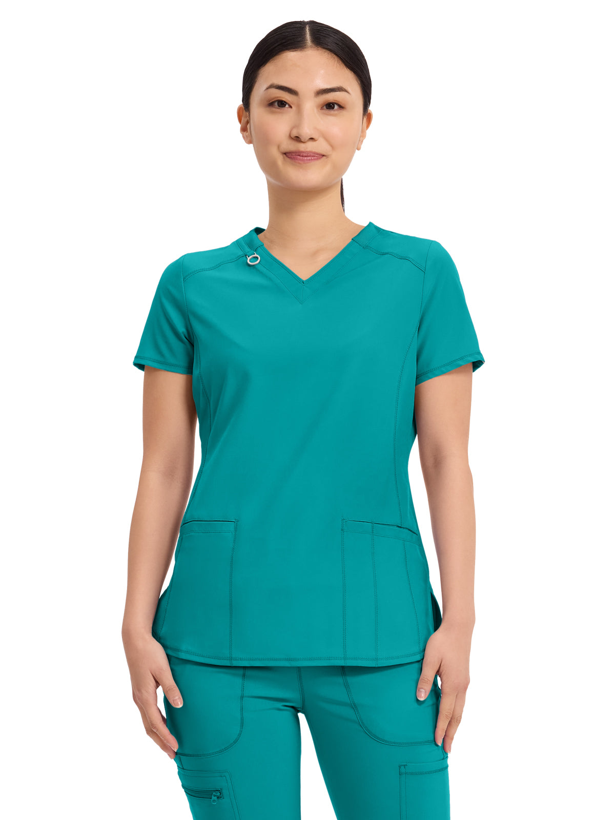 Women's 2-Pocket V-Neck Top - CK865A - Teal Blue