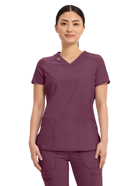 Women's 2-Pocket V-Neck Top - CK865A - Wine