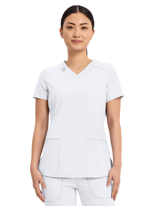 Women's 2-Pocket V-Neck Top - CK865A - White