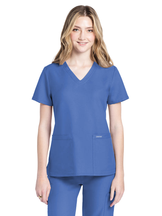 Women's 2-Pocket V-Neck Top - CK953A - Ciel Blue