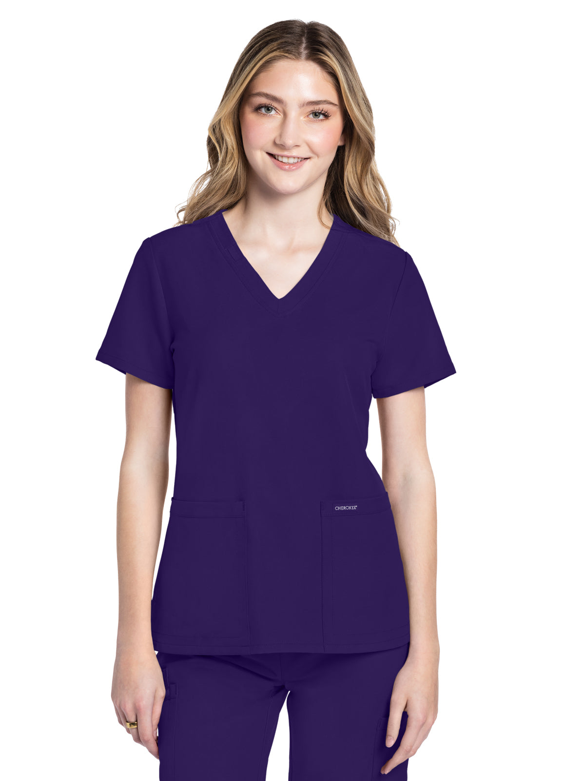 Women's 2-Pocket V-Neck Top - CK953A - Grape