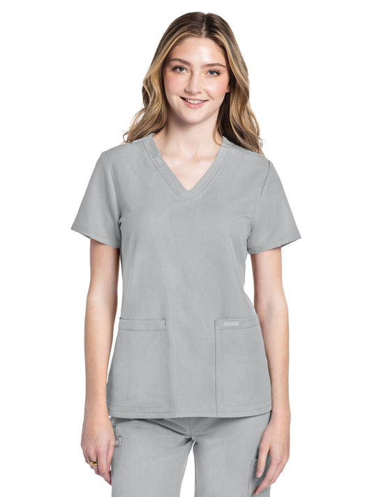 Women's 2-Pocket V-Neck Top - CK953A - Grey