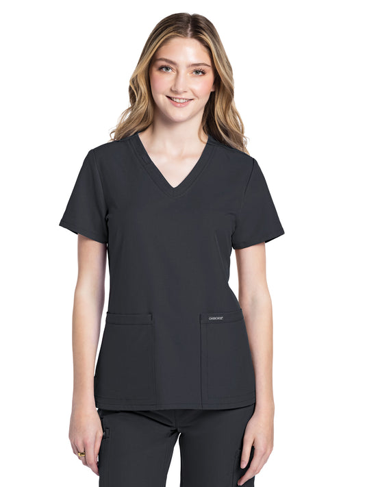 Women's 2-Pocket V-Neck Top - CK953A - Pewter