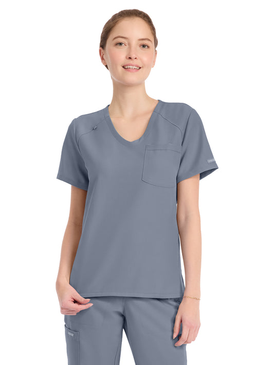 Women's 1-Pocket Tuck-In V-Neck Top - CK954A - Grey
