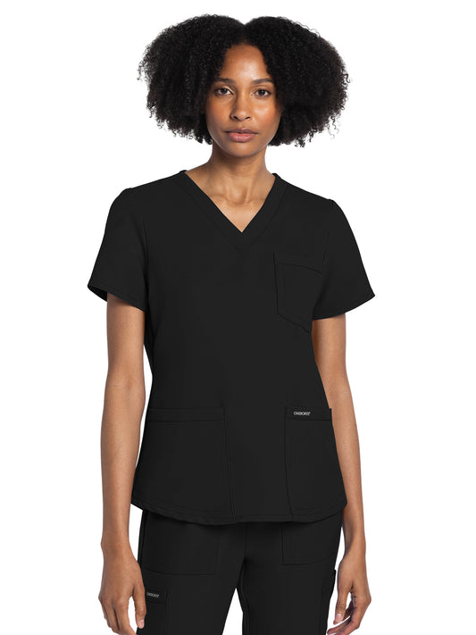Women's 3-Pocket V-Neck Top - CK961A - Black