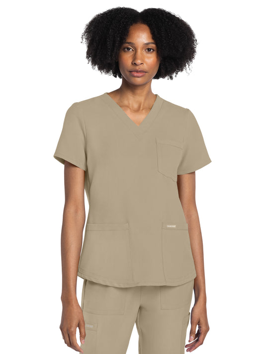 Women's 3-Pocket V-Neck Top - CK961A - Khaki