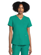 Women's 3-Pocket V-Neck Top - CK961A - Teal Blue