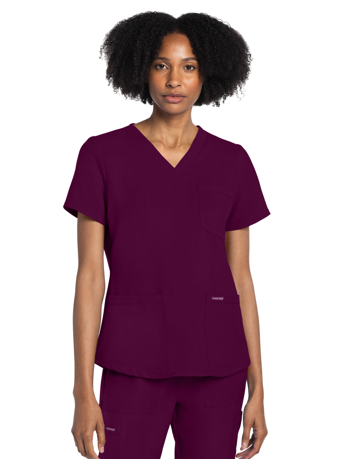 Women's 3-Pocket V-Neck Top - CK961A - Wine