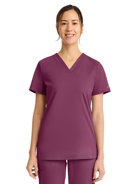 Women's 1-Pocket V-Neck Top - CK963 - Wine